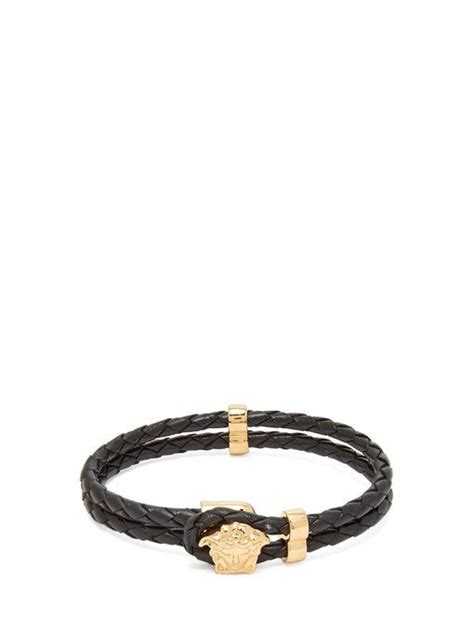 versace black leather wrap bracelet